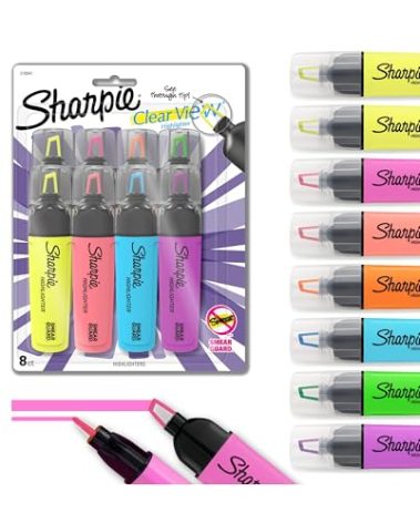 SHARPIE Clear View Highlighter Chisel Tip Fluorescent And Pastel Highlighters See Through Tip Highlighter Marker Set Tank Assorted Colors 8 Count
