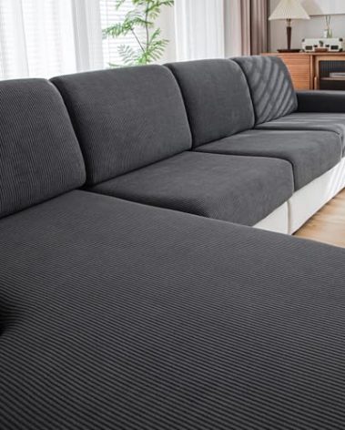 QIANMEW Couch Cushion Covers, Comfort Soft Magic Sofa Covers Washable Stretch Resistant Slipcovers for Sectional and L Shaped Seats Furniture Protectors for Pets (1PC Armrest Cover, Dark Gray)