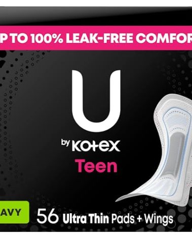 U by Kotex Balance Teen Ultra Thin Pads with Wings, Heavy Absorbency, 56 Count (4 Packs of 14) (Packaging May Vary)