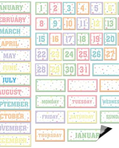 Ireer 54 Pcs Calendar Magnets Numbers Pastel Magnetic Calendar for Classroom Decor, Days of The Week and Months Dates Indicators for Teacher School Home Office Supplies
