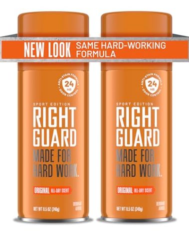 Right Guard Sport Original Scent Deodorant Spray - Aluminum Free Protection Spray Deodorant For Men, Blocks Sweat, 24-Hour Odor Protection, Anti-Stain, & Long-Lasting, 8.5 oz (2 Pack)
