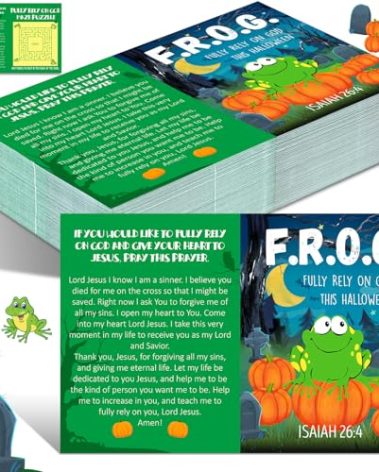 Ireer 240 Pcs Halloween Fully Rely On God Frog Bible Tracts Religious Gospel Tract Bulk Heartfelt Christian Tracts for Prayer Evangelism Church Celebrations Supplies