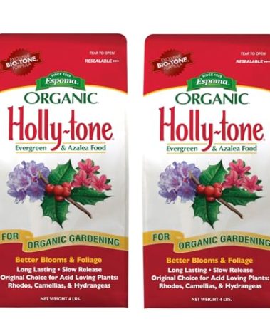 Espoma Organic Holly-Tone 4-3-4 Natural & Organic Evergreen & Azalea Plant Food; 4 lb. Bag; The Original & Best Fertilizer for All Acid Loving Plants Including Rhododendrons & Hydrangeas. Pack of 2