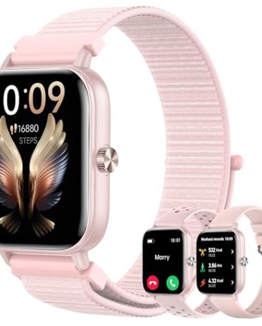 Smart Watch for Women (Answer/Make Calls) 1.83" HD Fitness Running Smartwatch Compatible Android iOS Phones with Step/Heart Rate/Sleep Monitor,120+ Sports Modes IP68 Waterproof, Light Pink/3 Bands