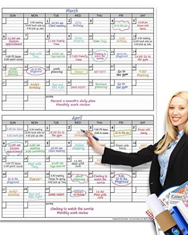 Dry Erase Two Month Laminated jumbo Wall Calendar, 38" x 50", Huge bimonthly Vertical Laminated Erasable White Board, Giant 60 day Family Whiteboard Schedule Planner, Large Multi Month Reusable Poster