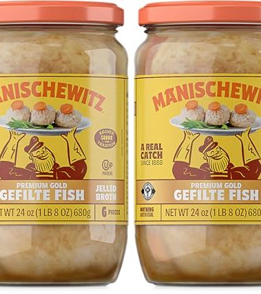 Manischewitz Premium Gold Gefilte Fish with Carrots 24oz (2 Pack), Kosher for Passover