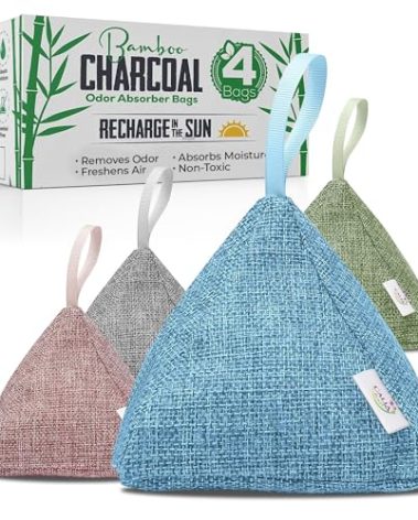 4 Pack Bamboo Charcoal Air Purifier Bags 200 Grams Each - Odor Absorber & Eliminator for Home, Car, Pets, Activated Charcoal Natural Freshener, Eco-Friendly & Reusable (Designer Colors)