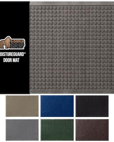 GORILLA GRIP Front Door Mat, 72x24, Indoor Outdoor Ultra Absorbent Moisture Guard Doormat, Absorbs Up to 2.75 Cups of Water, Stain and Fade Resistant, Rubber Backing Doormats, Captures Dirt, Charcoal