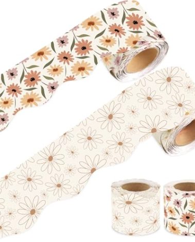 72Ft Boho Bulletin Board Borders, Boho Classroom Decor Daisy Flower Bulletin Board Trim for Teacher Back to School Supplies Classroom Wall Door Decor