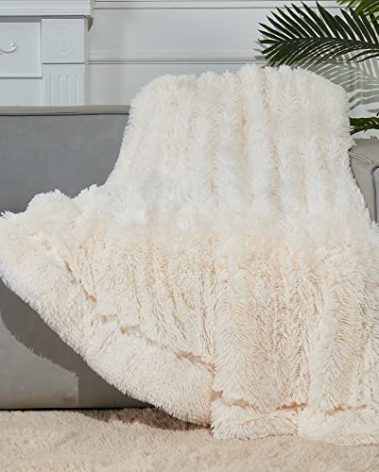 GONAAP Fuzzy Faux Fur Throw Blanket Ivory Super Soft Cozy Plush Fuzzy Shaggy Blanket for Couch Sofa Bed (Ivory, Throw(40"x50"))