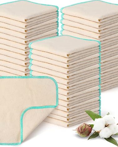 meekoo 45 Pcs Unbleached Flannel Cloth Baby Wipes Reusable Baby Diapers Wipes 8 x 8 Inch Soft and Sturdy Washable Natural Cloth Tissues Outer Stitching(Blue)