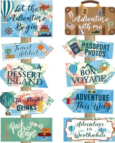 20 Pcs Travel Themed Party Decorations Set Let The Adventure Begin Sign Signs Bon Voyage for Birthday Baby Shower Decorations, 11 x 8 Inch, 5 Inch