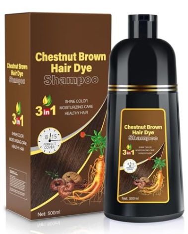 JUANCHI Chestnut Brown Hair Dye Shampoo 3 in1, Chestnut Brown Shampoo Hair Dye for Gray Coverage, Natural Hair Color for Women Men, Herbal Formula, Ammonia-free, Lasts 30 Days, 500ml (16.90 oz)