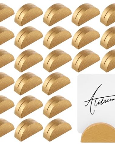 Colingmill 48 Pcs Gold Table Number Stands Wooden Indoor Lightweight Wedding Table Name Holder Semicircular Design Place Card Holders Office Tag Photo Menu Clips Banquet Birthday Party Restaurant