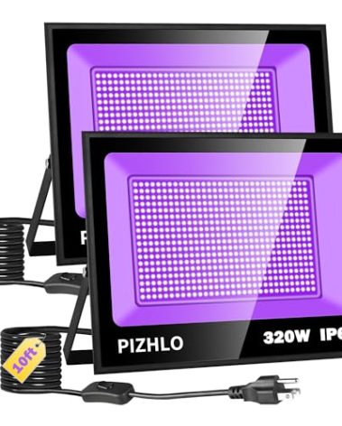 2 Pack 320W LED Black Light, Blacklight Flood Light with Plug & Switch, IP66 Waterproof Outdoor Blacklight Floodlight for Halloween Fluorescent Poster Body Paint Neon Glow in The Dark Stage Lighting