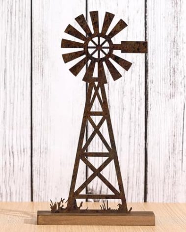 Tandefio Farmhouse Windmill Table Top 11.8 Inch Metal Rusted Vintage Desk Shelf Decor Farmhouse Kitchen Rustic Windmill Decor for Home Decorations