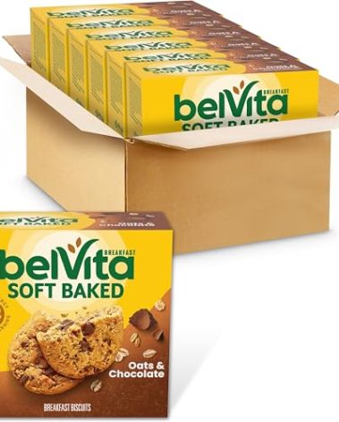 belVita Soft Baked Breakfast Bars, Oats & Chocolate, 6 Boxes of 5 Packs (1 Biscuit Per Pack)