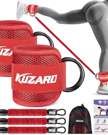 KUZARO Ankle Resistance Bands with Cuffs, Ankle Weights Bands for Working Out, Women Leg and Glutes Workout Equipment, Exercise Bands for Kickbacks, Butt and Booty Trainer, Home Gym Fitness Equipment