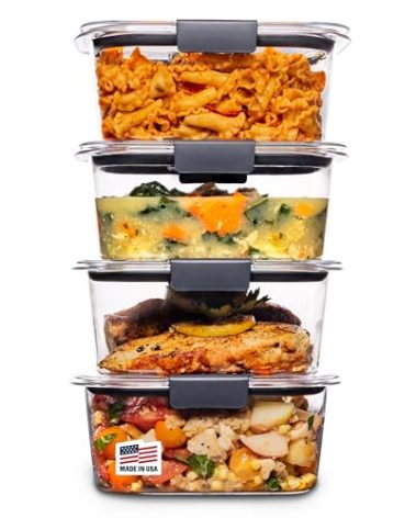 Rubbermaid Brilliance BPA Free Airtight Food Storage Containers with Lids, Set of 4 (4.7 Cup) Ideal for Lunch, Meal Prep, and Leftovers