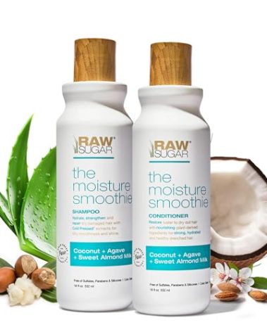 Raw Sugar Moisture Smoothie Shampoo and Conditioner with Coconut Oil, Agave, & Sweet Almond Milk, Hydrates & Nourishes Dry Hair, Formulated without Sulfates + Parabens