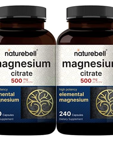 NatureBell Magnesium Citrate 500mg, 480 Capsules (2 Pack) | High-Purity Elemental Form | Heart, Muscle & Digestion Support | Non-GMO, Gluten-Free