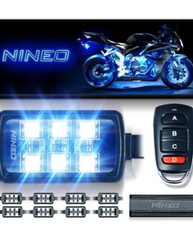 NINEO 8PCS Motorcycle RGB Led Light Kit, Multi-Color Atmosphere Underglow Lights with Memory Function and Red Brake Light, Fit for Most Family Motorcycles Carts Trikes ATV UTV