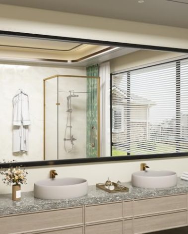 SMIROR Matte Black Bathroom Mirror for Over Sink 66x 36 inch, Metal Thick Frame Rectangle Vanity Mirror for Wall, Anti-Rust, Horizontally or Vertically Mounted