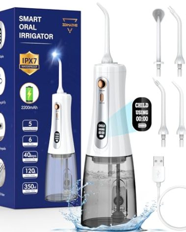 Water Flosser,350ML Water Dental Flosser for Teeth Clean, 5 Modes 6 Jet Tips, LCD Display Cordless Water Flosser, Rechargeable Travel Electric Water Flossers IPX7 Waterproof for Teeth Cleaning