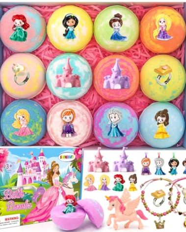 Bath Bombs for Kids with Surprise Inside Princess Toys Natural Bath Bombs Handmade Spa Organic Bubble Bath Bomb Bath Fizzy with Jewelry Set Girls Birthday Christmas Gift