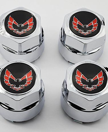General Motors Set of 4 New 77-81 Pontiac Firebird Trans Am TA Snowflake Turbo Wheel Chrome Center Caps Red Bird