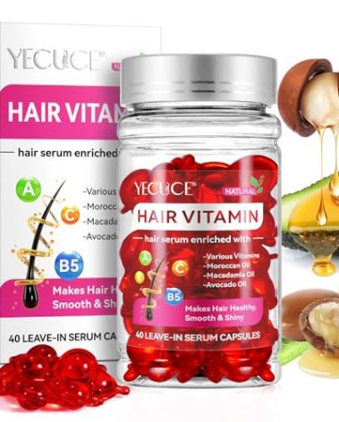 flasture Hair Vitamin Serum Capsules, Hair Treatment Serum Oils - No Rinse with Argan Macadamia Avocado Oils - Enriched Hair Vitamins A, C, E, Pro B5-40 Capsules for Women Men Hair Repair
