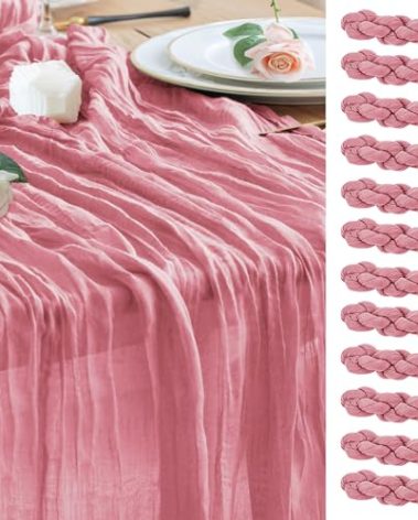 Wokceer Cheesecloth Table Runner 12Pack 10FT Dusty Rose Boho Gauze Cheese Cloth Table Runner for Party Long Rustic Sheer Table Runners for Baby Bridal Shower Wedding Easter Table Decor