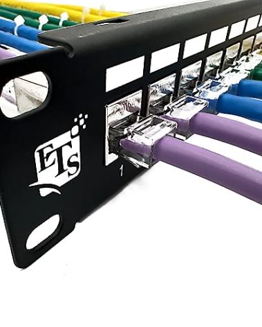 ETS 24-Port CAT6A FTP Shielded 1U Patch Panel 19-Inch Loaded w/Tool-Less Keystone Jacks Rackmount or Wallmount