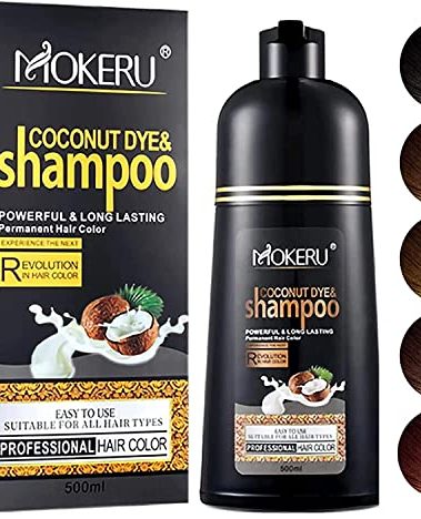 Maani MOKERU Professional Argan COCONUT Oil Hair Dye Color Shampoo 500 ML: Instant Fast Acting Long Lasting for Gray Magic Colors in Minutes–Long (BLACK), 16 Ounce (Pack of 1)
