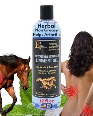 E3 Veterinary Strength Liniment Gel for Sore Muscle & Joint Relief - Reduces Pain & Swelling - Horse Liniment for Humans & Pets - Arthritis Aid - Non-Greasy Herbal Formula- Topical Analgesic