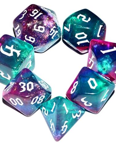 Galaxy Dice Set| Dark Green Mix Purple Crystal DND Dice Set for Board Game