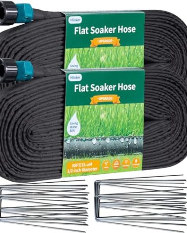 Hlinker 2025 Flat Soaker Hose 100 ft (50ft 2Packs) with Stake for Garden, Linkable Drip Hose Diy Automates Garden Irrigation System Saving 88% Water, Dual-layer Leak-free Design Water Hose with Holes