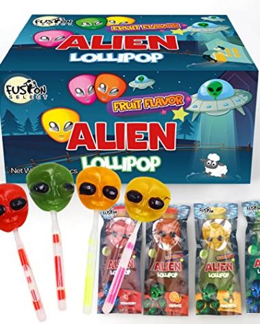 Fusion Select Alien Halloween Lollipops - Trick or Treat Candies for Kids - Extraterrestrial Themed Halloween Candy Lollipops For Space Themed Events & Birthday Parties - Individually Wrapped Treats