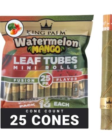 KING PALM King Palm Mini Prerolled Cones - All Natural Preroll Palm Leaf Cone - Corn Husk Filter Tip - Organic Per Rolled Palm Leaf Wraps - 25 Cones per Pack - (Watermelon Mango, 1 Pack, 25 Cones)