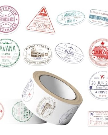 1000PCS Retro Passport Stamp Stickers Roll 10 Styles Envelope Seals Stickers Travel Sticker for Kids Vintage Passport Postage Stamps Sticker (Two Rolls of Stickers 500 PCS Each)