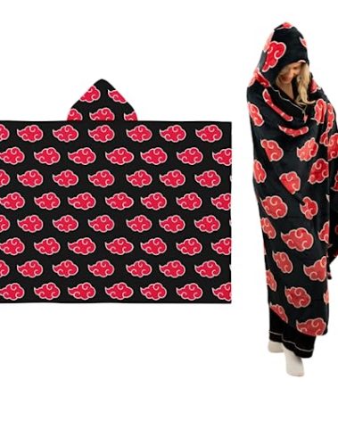 Franco Naruto Anime Akatsuki Cloud Bedding Super Soft and Cozy Wearable Hooded Throw Blanket, 70 in x 50 in (Official Licensed Product) Collectibles
