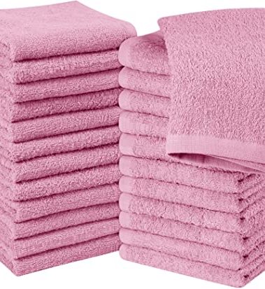 Utopia Towels 24 Pack Cotton Washcloths Set, 100% Ring Spun Cotton, Premium Quality Flannel Face Cloths, Highly Absorbent and Soft Feel Fingertip Towels, Pink