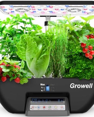 Hydroponics Growing System Kit, 17 Pods Herb Garden with 102 28W Full-Spectrum Grow Lights & 2 Fans, Indoor Garden with Water Pump, 10L Water Tank, Auto Timer, Height Adjustable (Black & Grey)