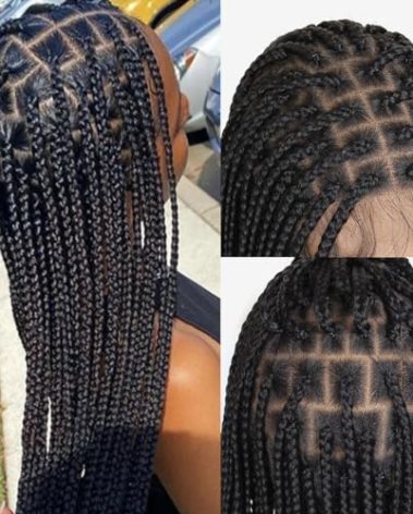 KRALER 36 inch Braided Wigs for Black Women, Knotless Box Braid Wig Full Double Lace Square Based Micro Box Braids Wig Pre Plucked with Baby Hair