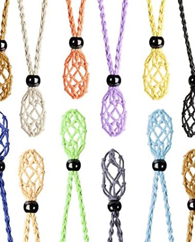 Anjiucc 12 PCS Multicolor Crystal Cage Necklace Holder Necklace Cord Empty Stone Holder Pendant Stone Holder Replacement Hand-Woven Necklace Cord with Adjustable Length