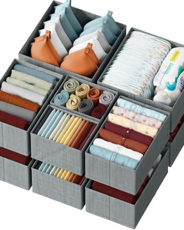 Drawer Organizer Clothes Set of 12 Grey - Dresser Organizer For Nursery, Bedroom, Closet - The Perfect Baby Clothes Organizer and Storage & General Nursery Organization or Dresser Drawer Organizers