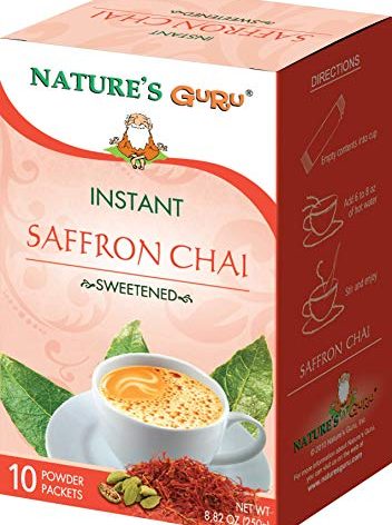 Nature's Guru Instant Saffron Chai Tea Drink Mix Sweetened 10 Count Single Serve On-the-Go Drink Packets