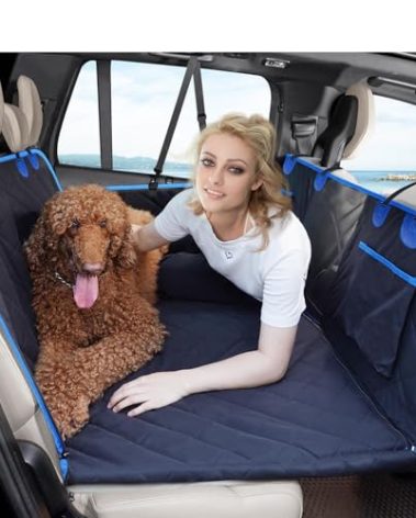 H HOH-Tech Back Seat Extender for Dogs,Hard Bottom Dog Car Seat Cover for Back Seat Bed,Anti-Scratch Dog Hammock for Car Travel,Backseat Portable Car Camping Pad for SUV Truck (Blue)