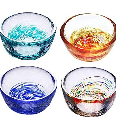 Mozacona 4pcs Colorful Crystal Glass Sake Cups Set,Small Wine Cups,Tea Cups,70ML
