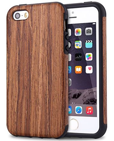 TENDLIN Compatible with iPhone 5S Case/iPhone SE 2016 Case (1st Gen) Wood Grain Outside Soft TPU Silicone Hybrid Slim Case Designed for iPhone 5 / 5S / SE (1st Gen 2016) - Red Sandalwood